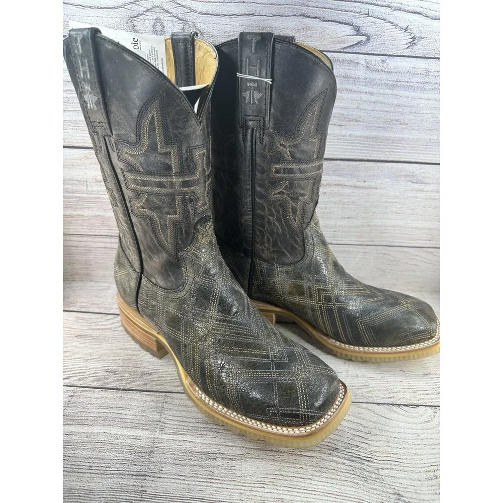 Tin Haul Men's Black Latidudes Team Rodeo Lug Sole Pull On Boots Size 12 D NWB